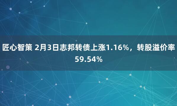 匠心智策 2月3日志邦转债上涨1.16%，转股溢价率59.54%
